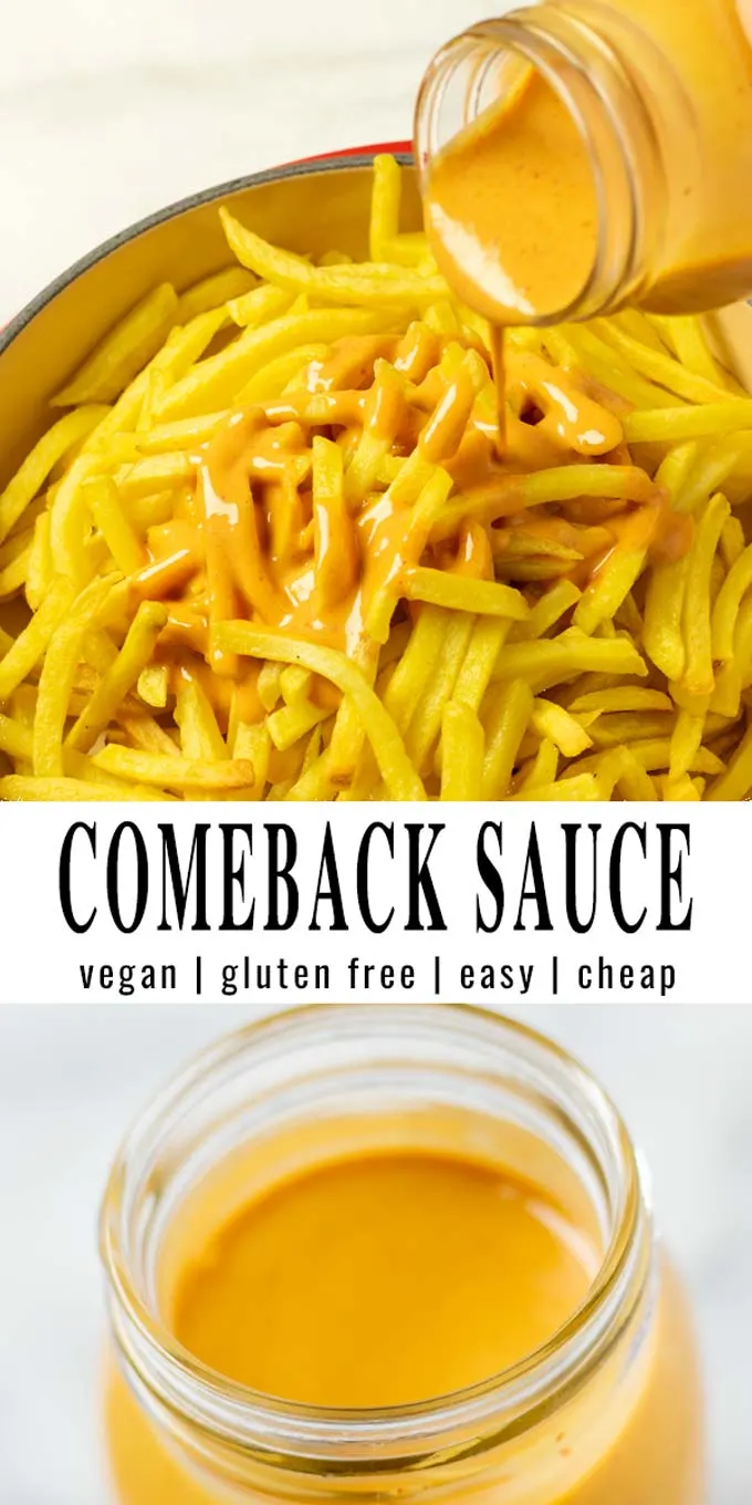 Collage of two pictures of the Comeback Sauce with recipe title text.