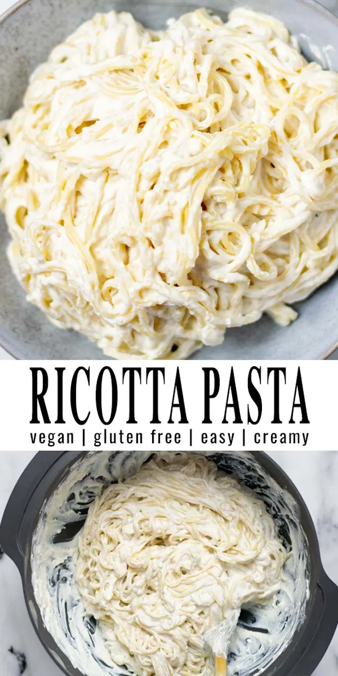 Collage of two pictures of the Ricotta Pasta with recipe title text.