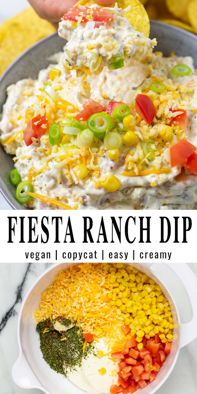 Collage of two pictures of the copycat Fiesta Ranch Dip with recipe title text.