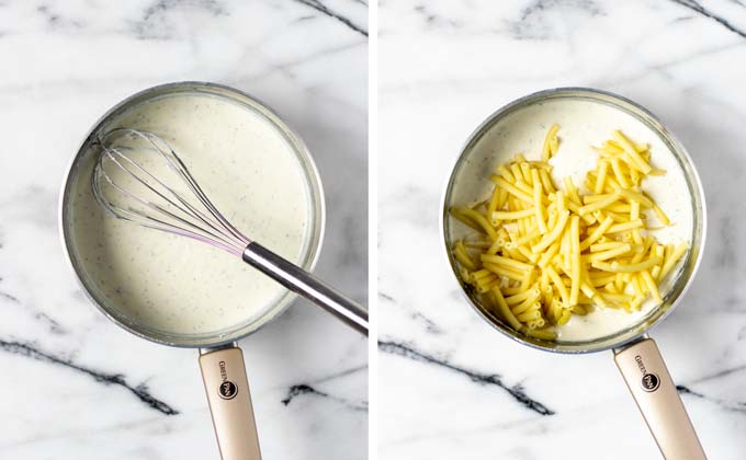 Precooked pasta is given to the sauce.