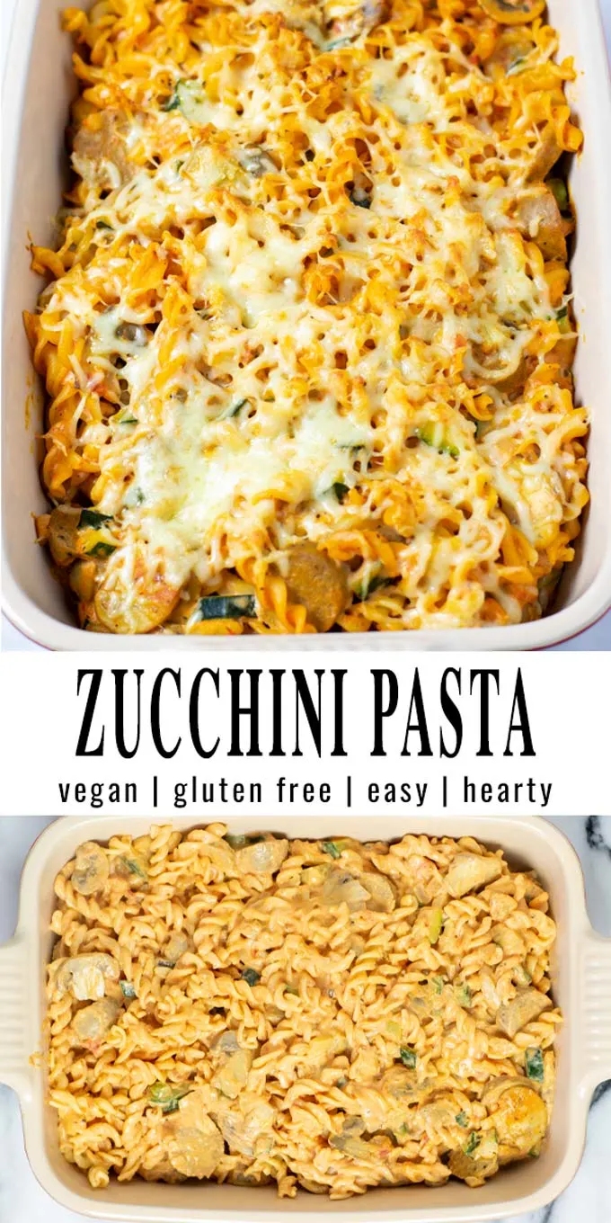 Collage of two pictures of the Zucchini Pasta with recipe title text.