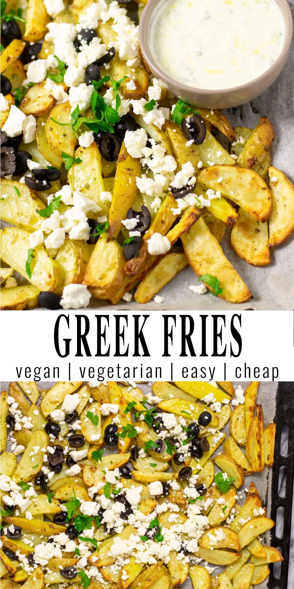 Collage of two pictures of the Green Fries with recipe title text.