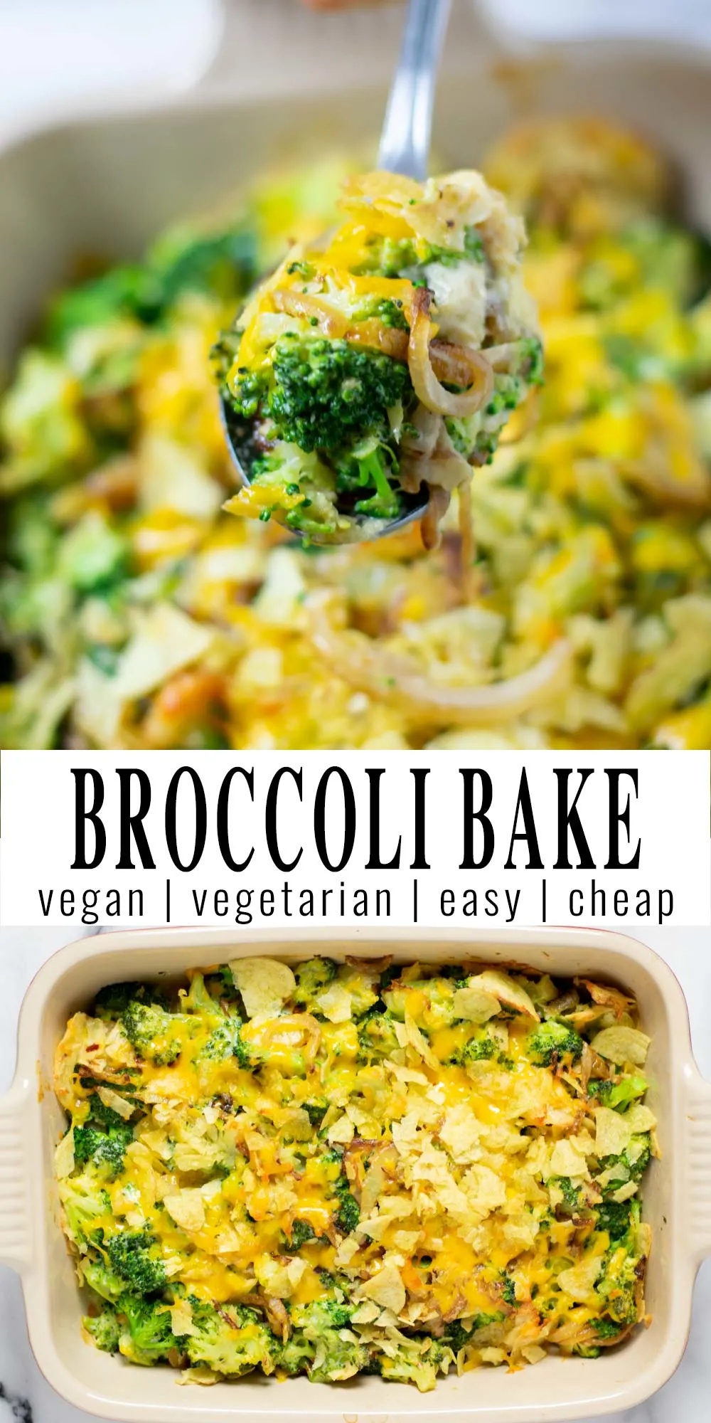 Collage of two pictures of the Broccoli Bake with recipe title text.