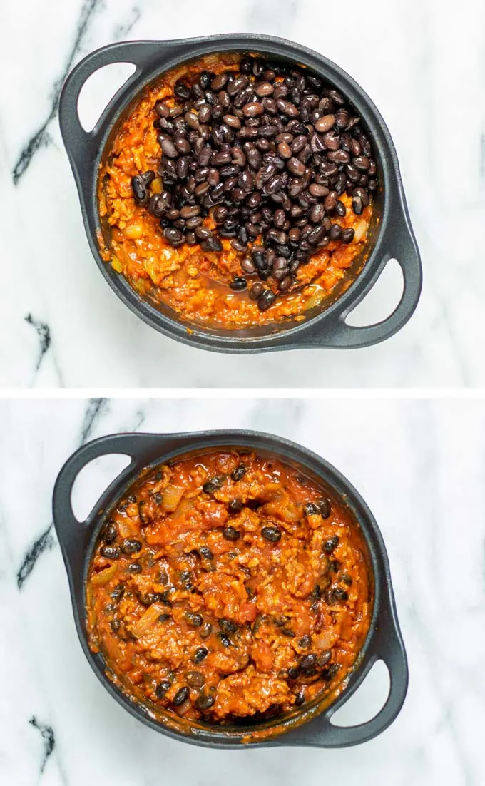 Black beans are added to the Chipotle Chili.