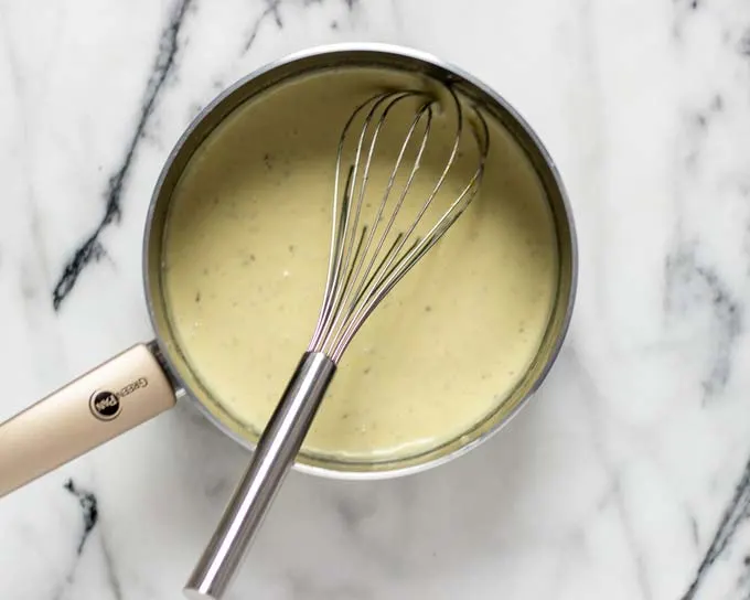 Top view of a sauce pan with the Country Gravy.