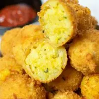 Closeup of an opened Potato Cheese Ball.