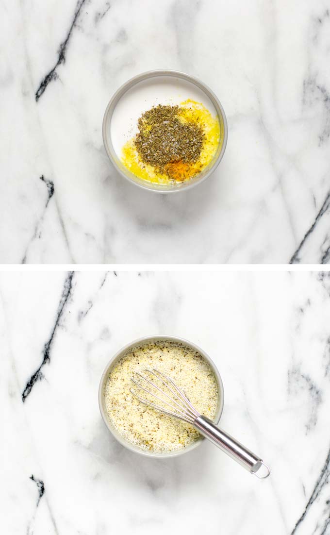 Before and after view of making a white sauce.