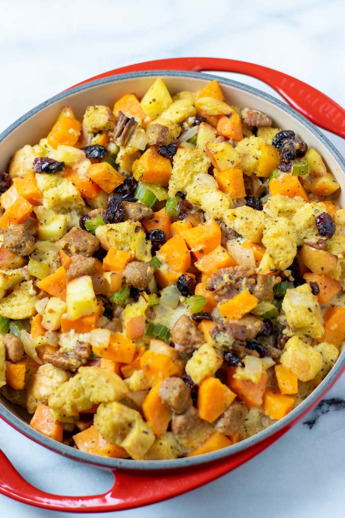 Closeup on the Sweet Potato Stuffing.