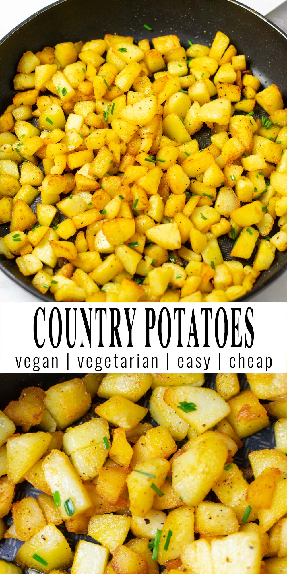 Collage of two pictures of the Country Potatoes with recipe title text.