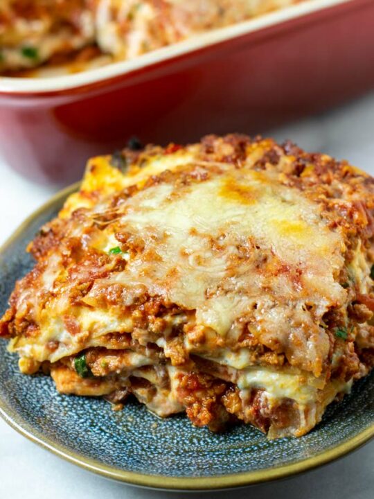 A portion of the Easy Homemade Lasagna.