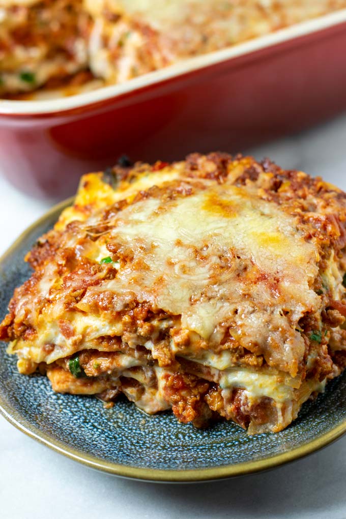 A portion of the Easy Homemade Lasagna.