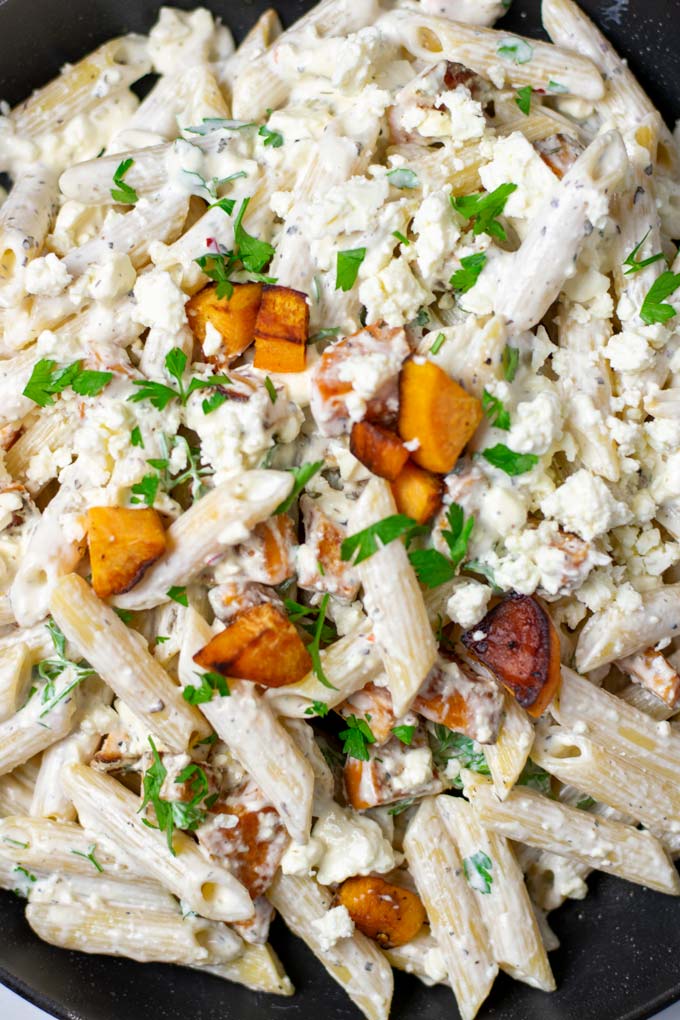 Top view on a plate with the Sweet Potato Pasta