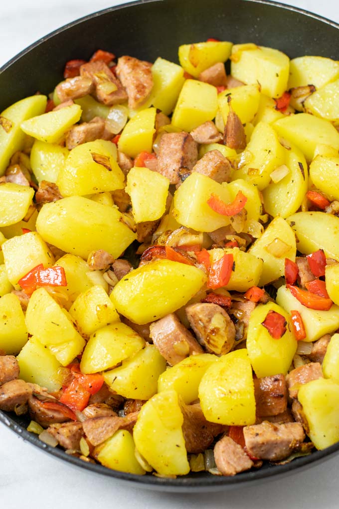 View of a pan full of the Potato Hash.