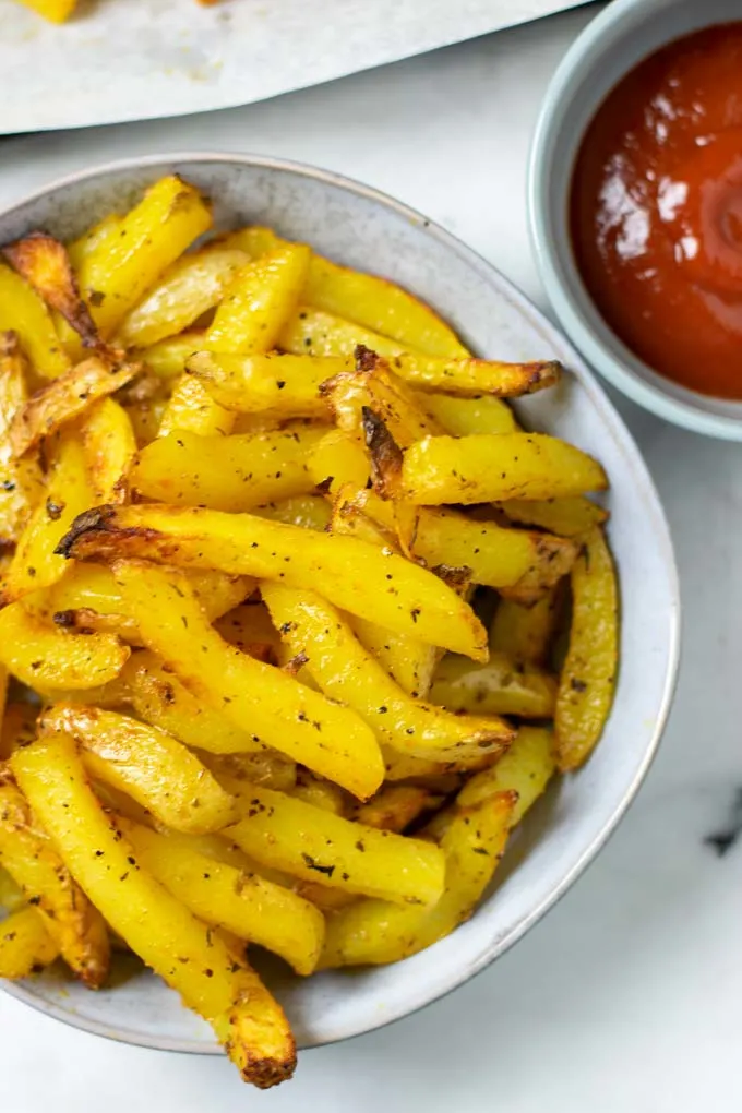 A closeup view of a serving of the Cajun Fries.