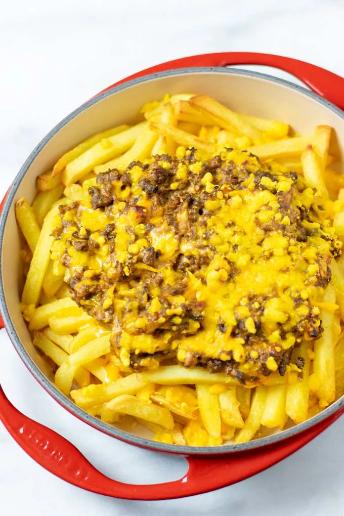 View of the baked Cheeseburger Casserole with the cheesy top.