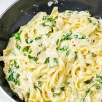 View of the ready Spinach Pasta in a large pan.