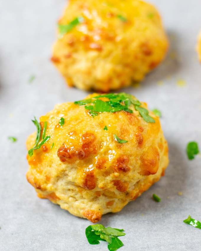 Closeup of a Cheddar Bay Biscuit.