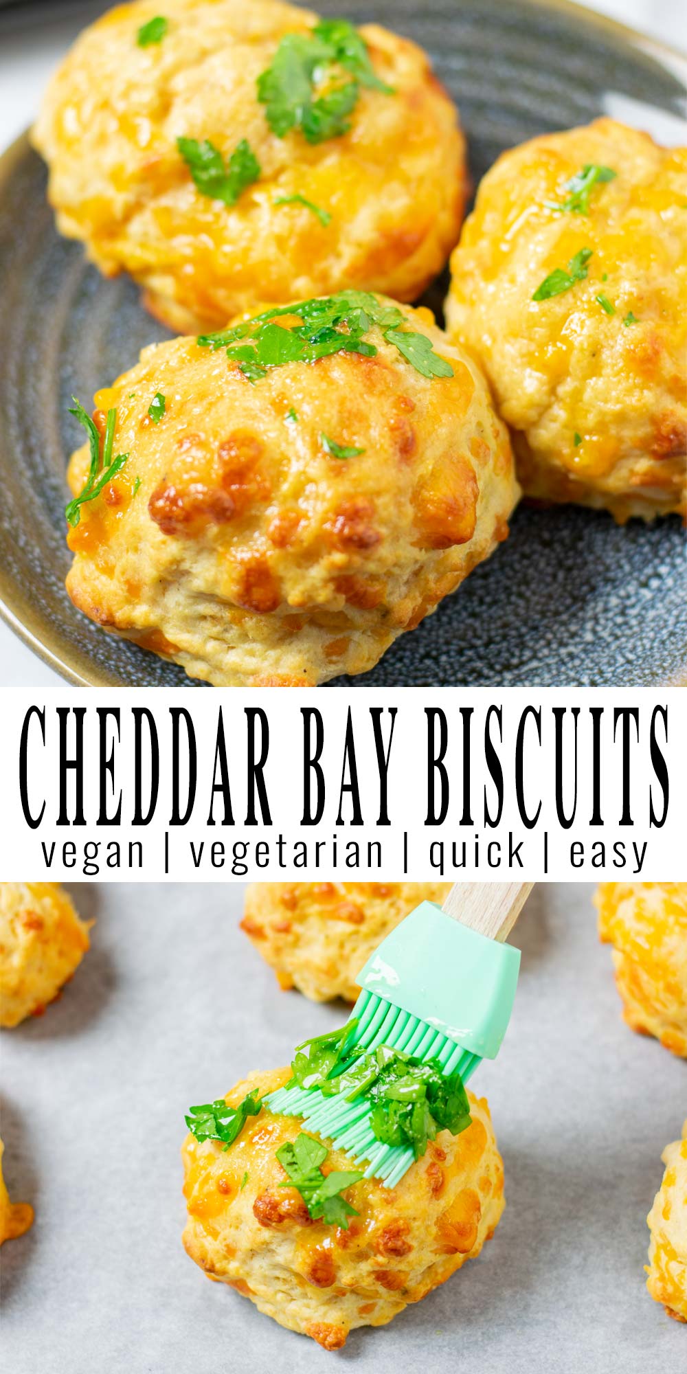 Collage of two pictures of the Cheddar Bay Biscuits with recipe title text.