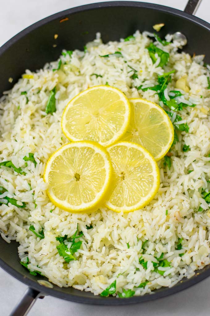Lemon Rice is ready to be served from the cooking pan.