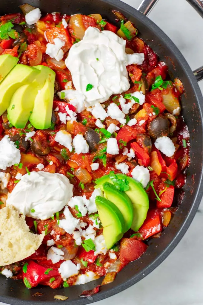 Top view on the ready Shakshuka.