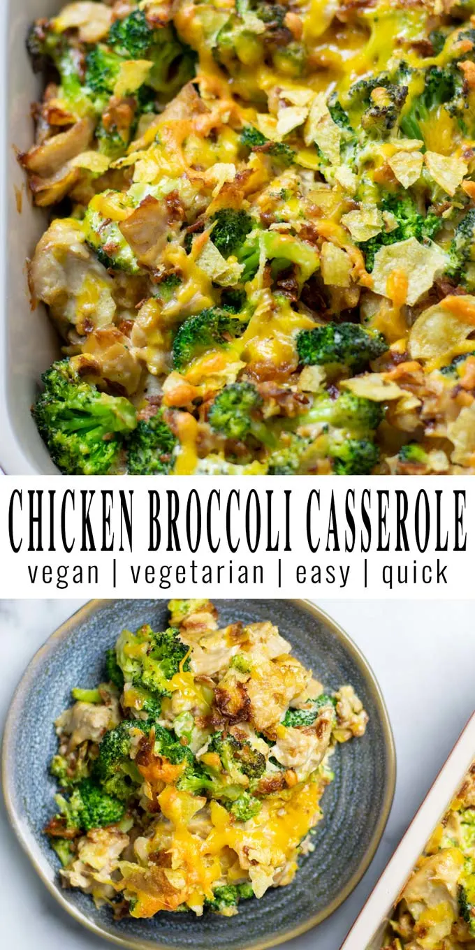 Collage of two pictures of the Chicken Broccoli Casserole with recipe title text.