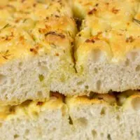 View on Focaccia bread cut open.