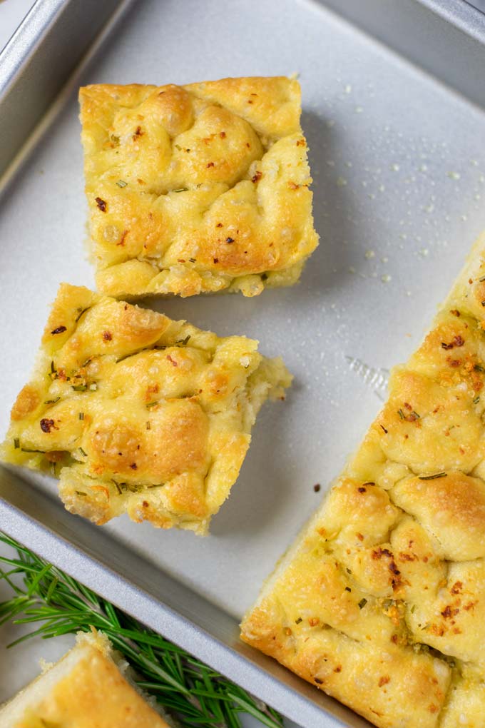 Top view of pieces of Focaccia.