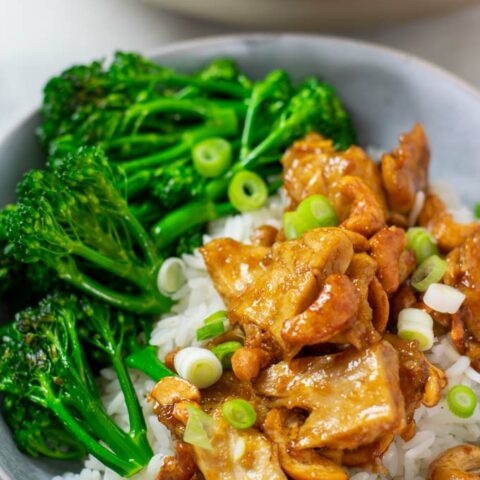 Closeup view of a portion of the Cashew Chicken.