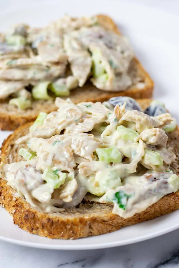 Closeup view of a Chicken Salad sandwich.