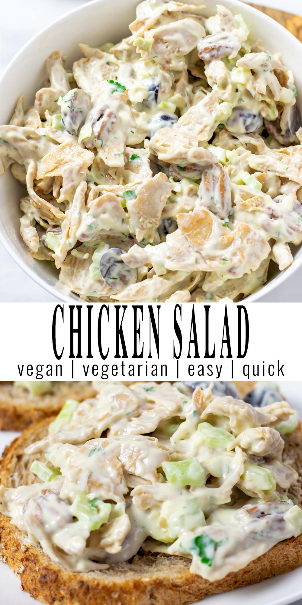 Collage of two pictures of the Chicken Salad with recipe title text.