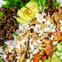 A large portion of the Cobb Salad, showing all the ingredients at once.