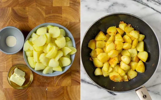 Homemade fries before and after view.