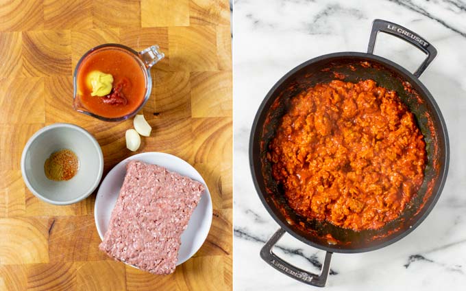 Side by side view showing the chili sauce before and after preparation.