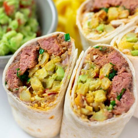 Closeup on the open cup California Burritos.