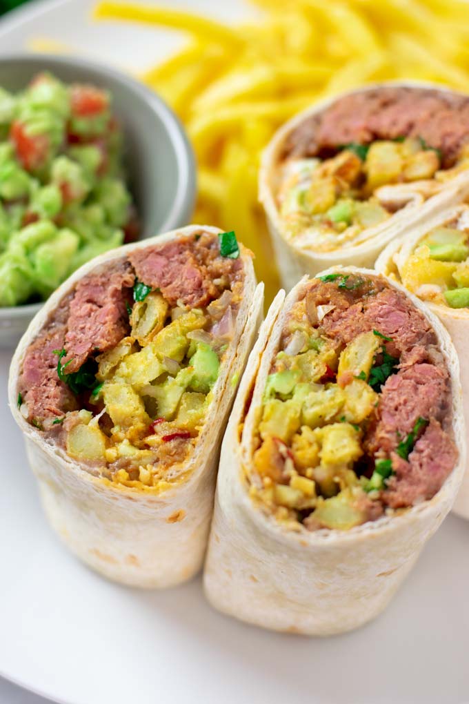 Closeup on the open cup California Burritos.