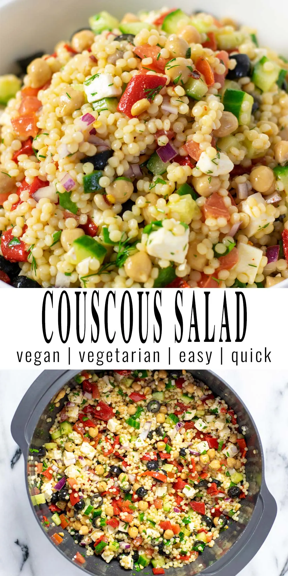 Collage of two pictures of the Couscous Salad with recipe title text.