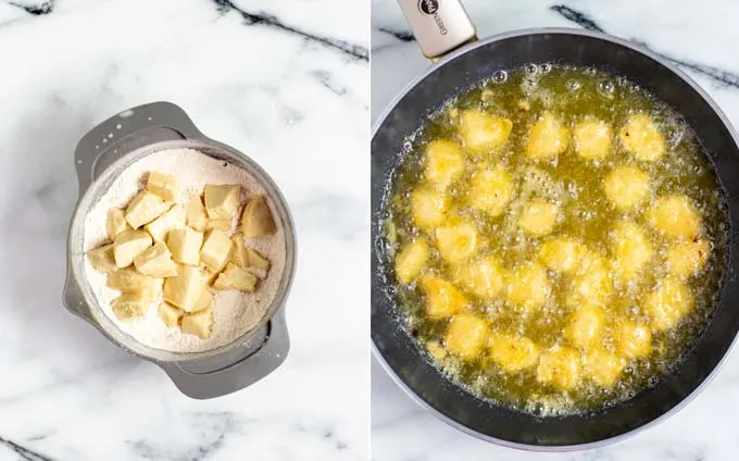 Showing how the Popcorn Chicken is deep-fried in oil.