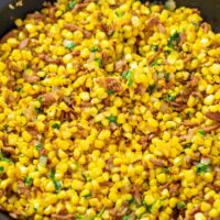 Closeup on a pan with the served Fried Corn.