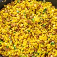 Closeup on a pan with the served Fried Corn.