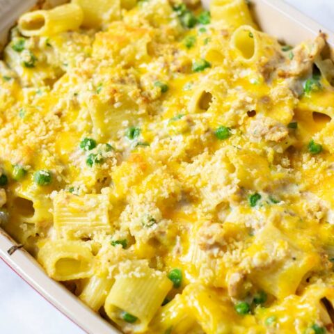 The ready Tuna Noodle Casserole served from the oven.