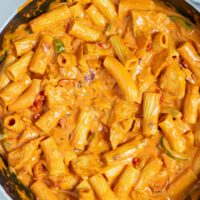 Closeup view of the Chicken Riggies in the pan.