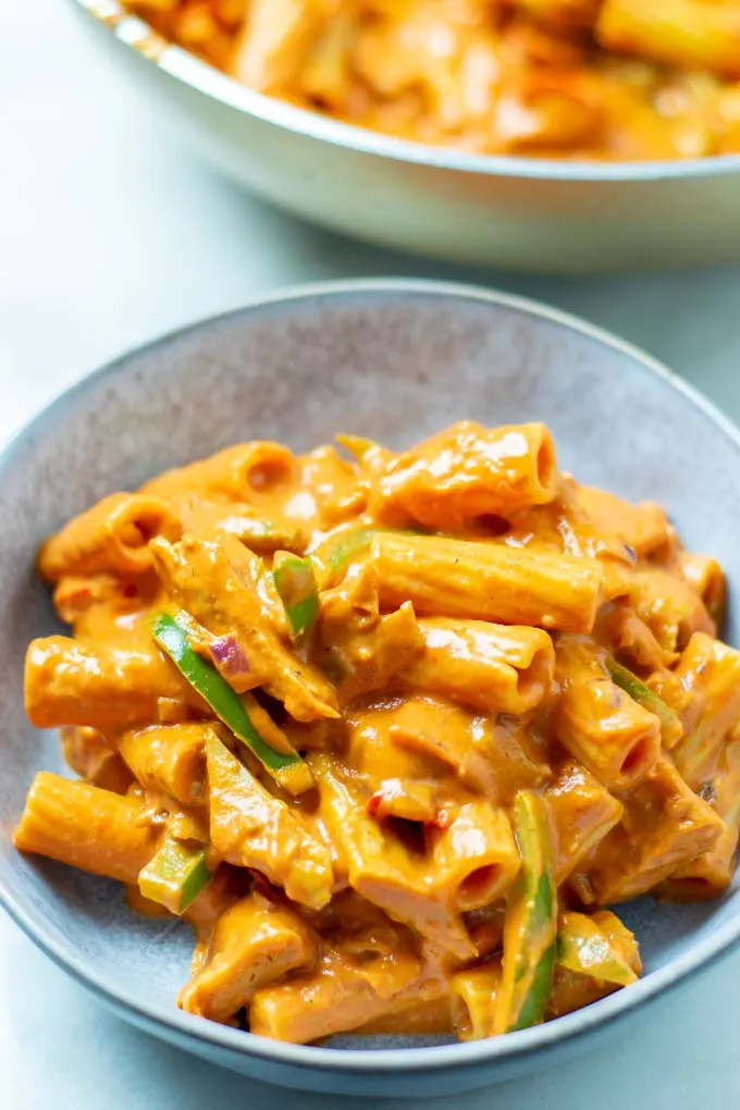 A portion of the Chicken Riggies in a serving plate.