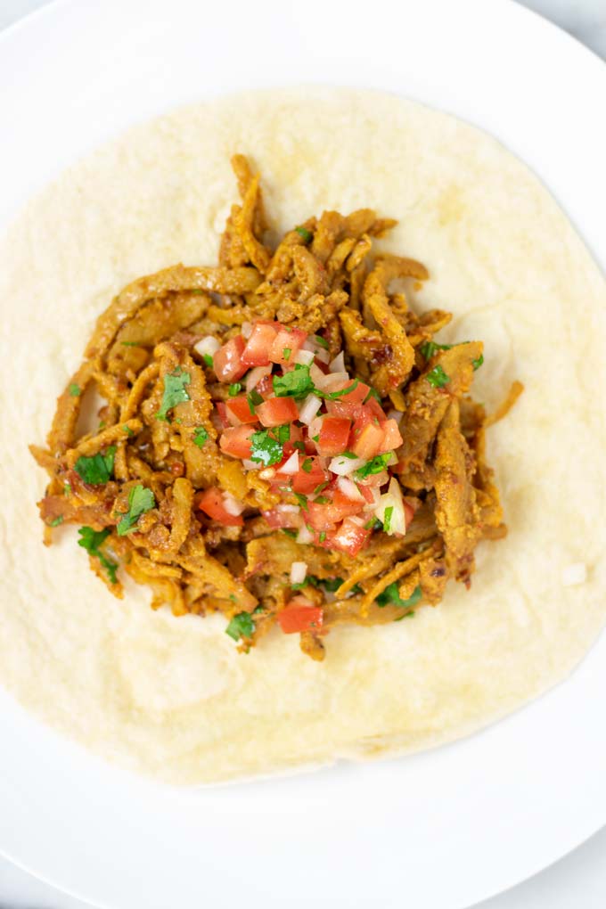 Closeup on the salsa topped Barbacoa.