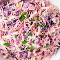 Closeup on the Coleslaw in a serving bowl.