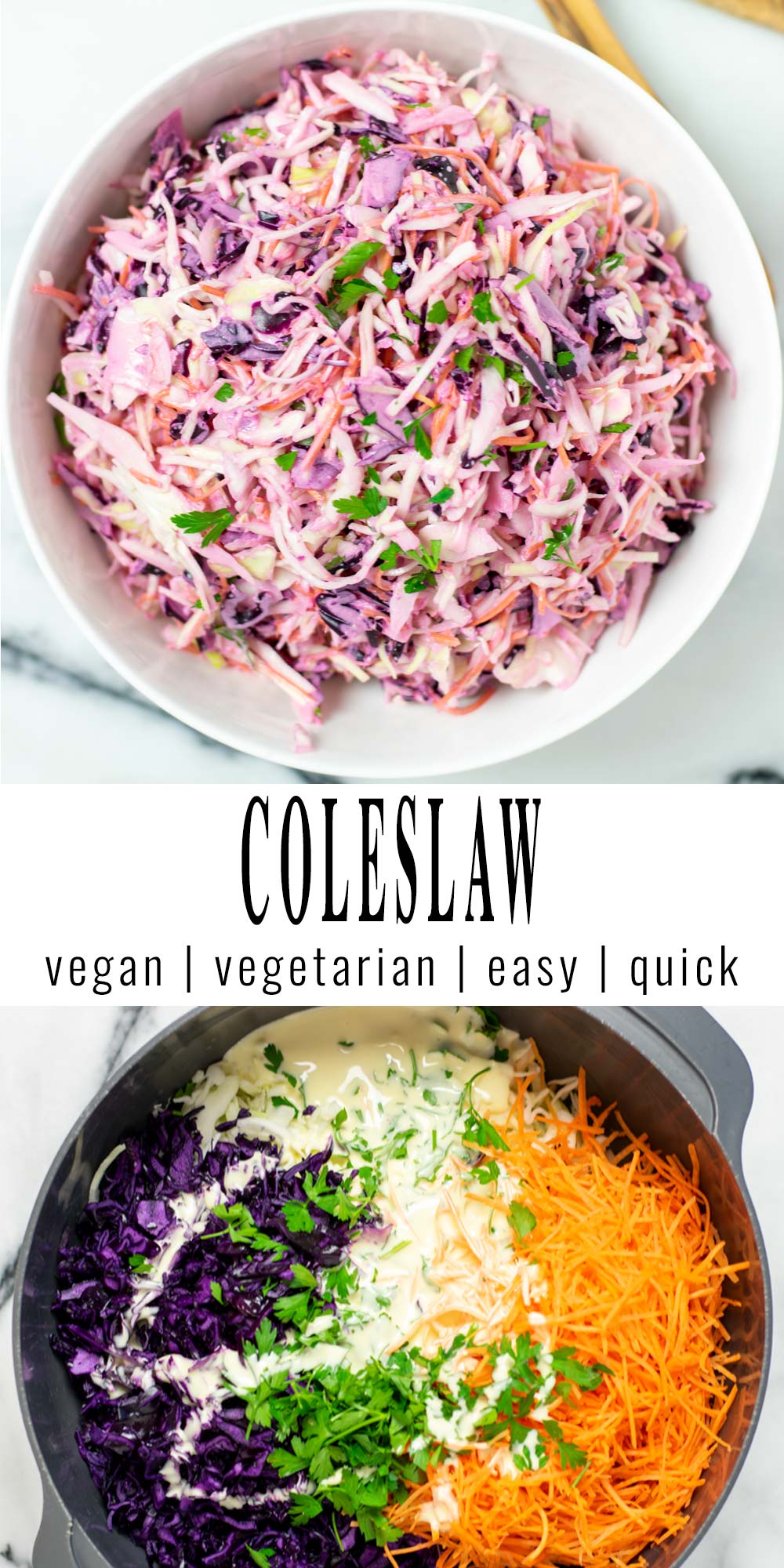 Collage of two pictures of Coleslaw with recipe title text.