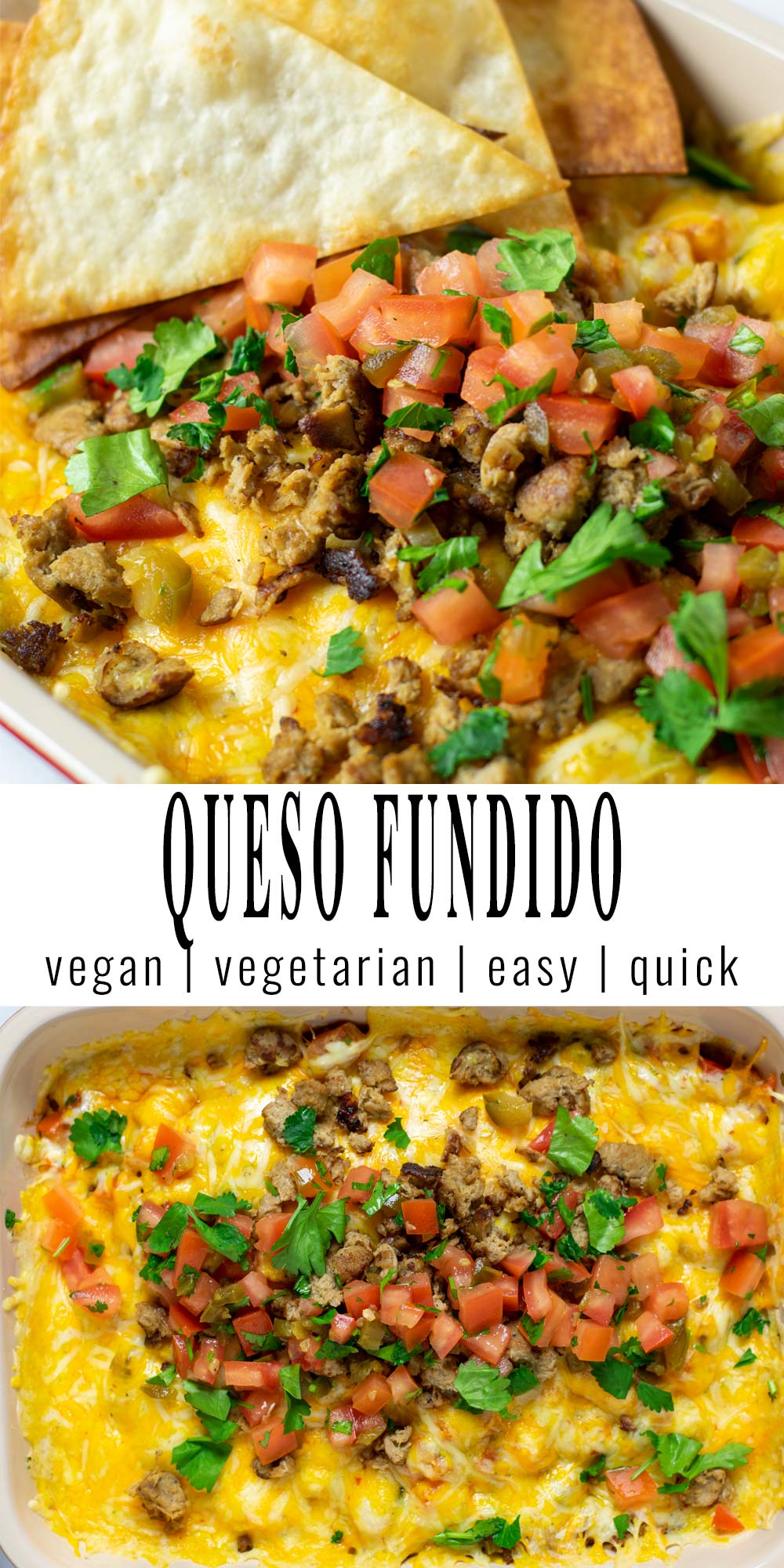 Collage of two pictures of Queso Fundido with recipe title text.