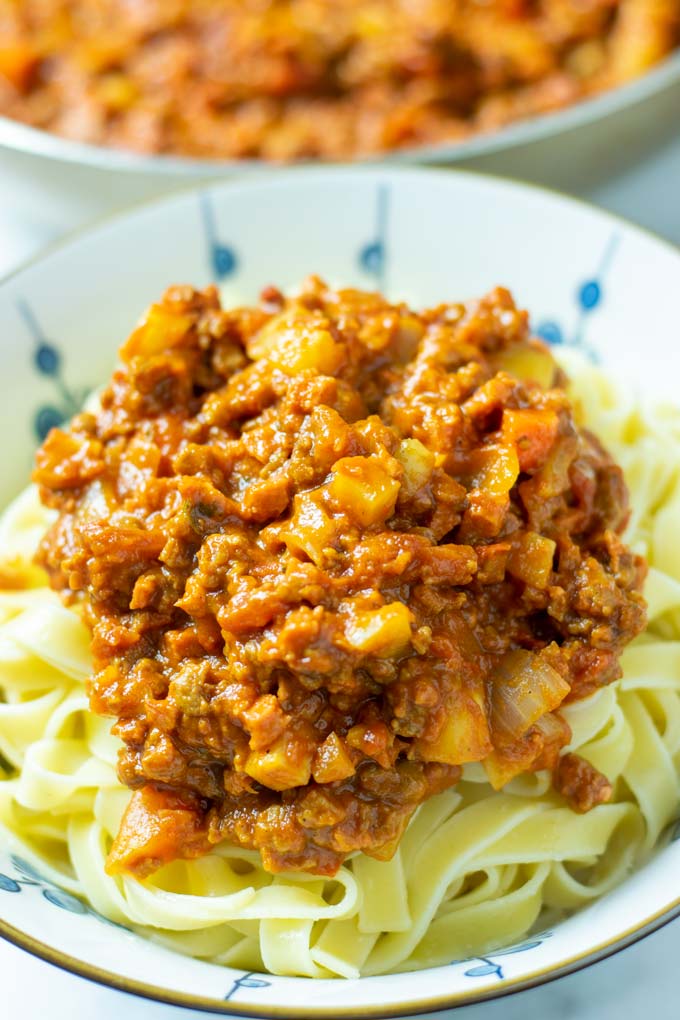 Ragu Sauce served over pasta.