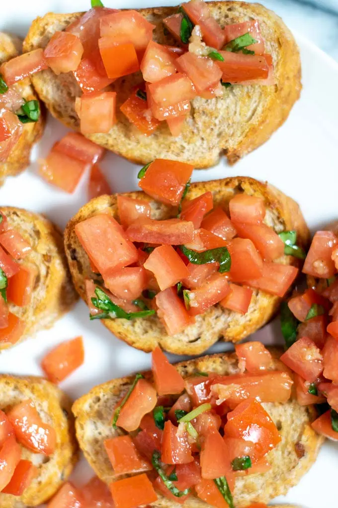 Closeup onto one Bruschetta.