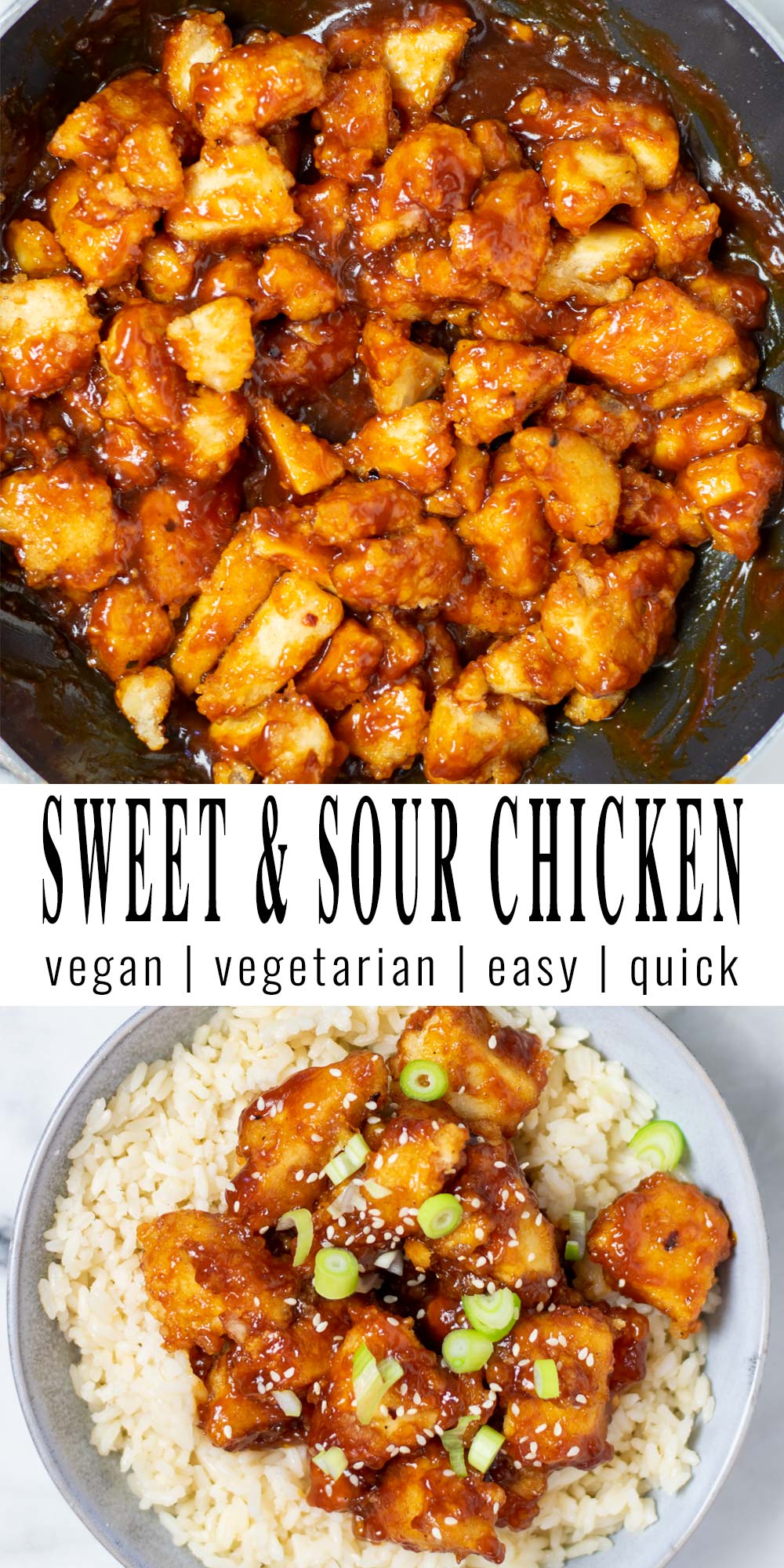 Collage of two pictures of the Sweet and Sour Chicken with recipe title text.