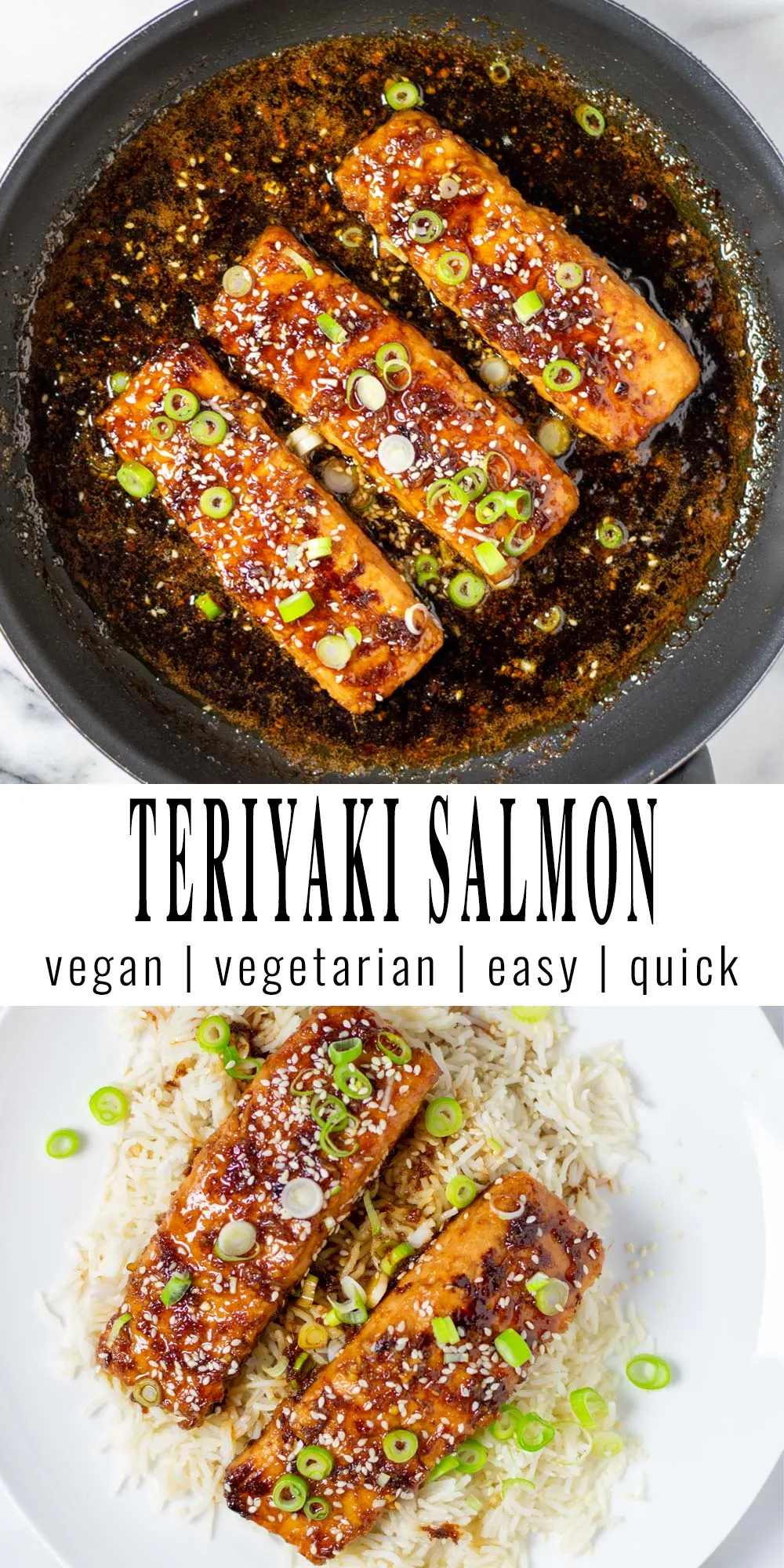 Collage of two pictures of Teriyaki Salmon with recipe title text.